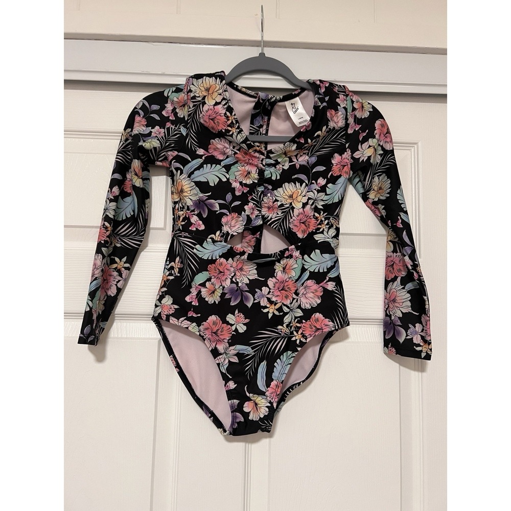 Art Class Girls Tropical Long Sleeve Swimsuit Hawaiian Floral Surf‎ Swim - Picture 2 of 5